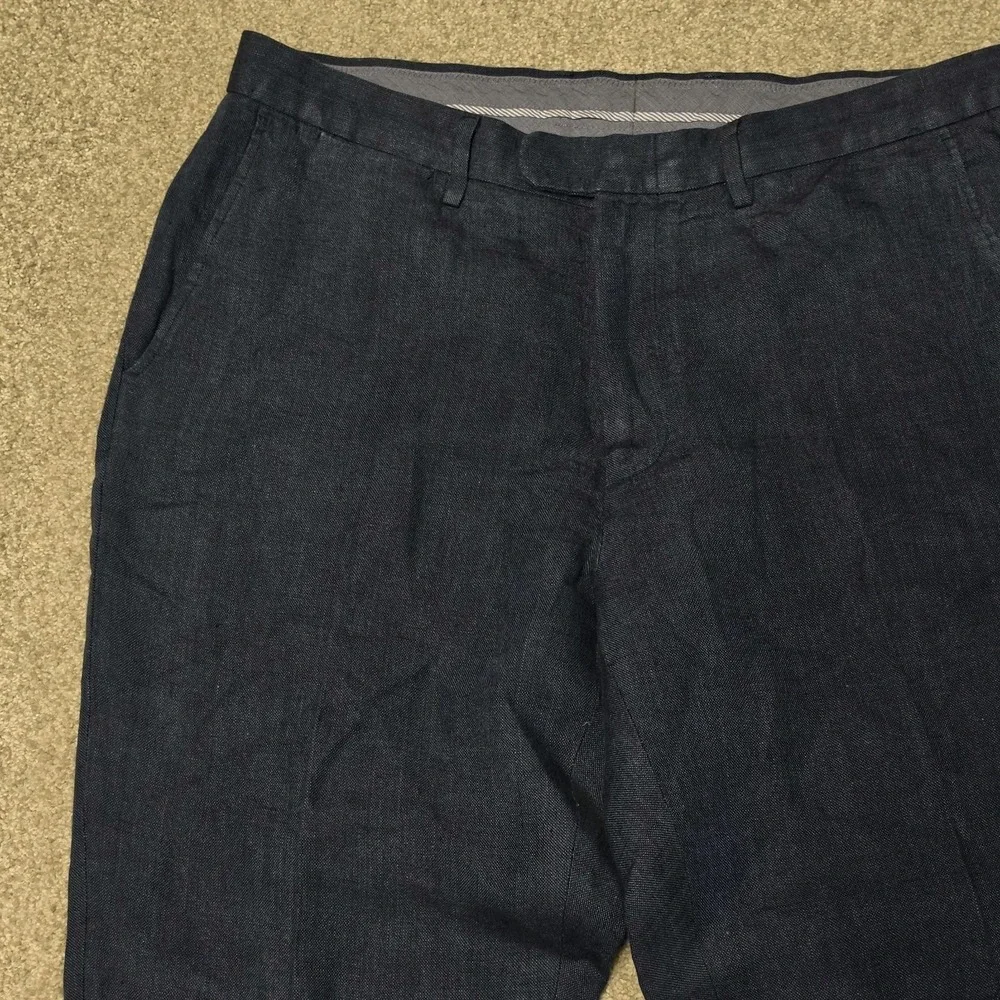 J.Crew Bowery Baird McNutt Irish Linen Pants Mens 34x30 Blue Straight C0633
